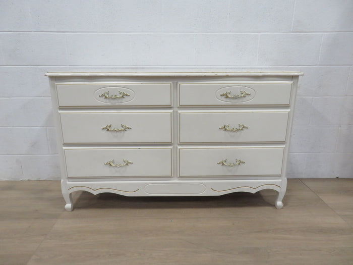 White 6-Drawer Dresser with Ornate Handles