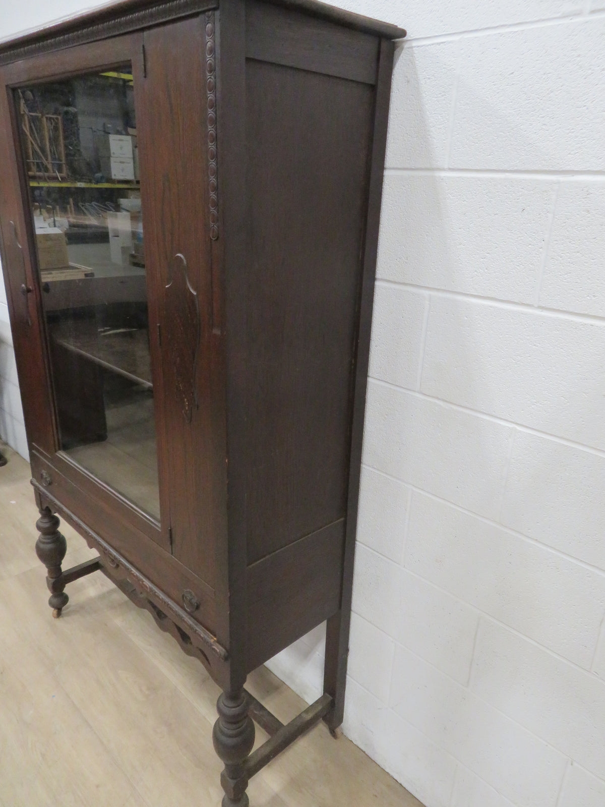 One Piece Vintage China Cabinet with Glass Door
