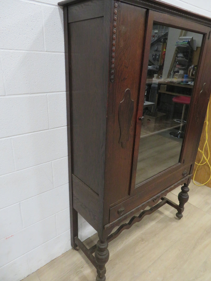 One Piece Vintage China Cabinet with Glass Door