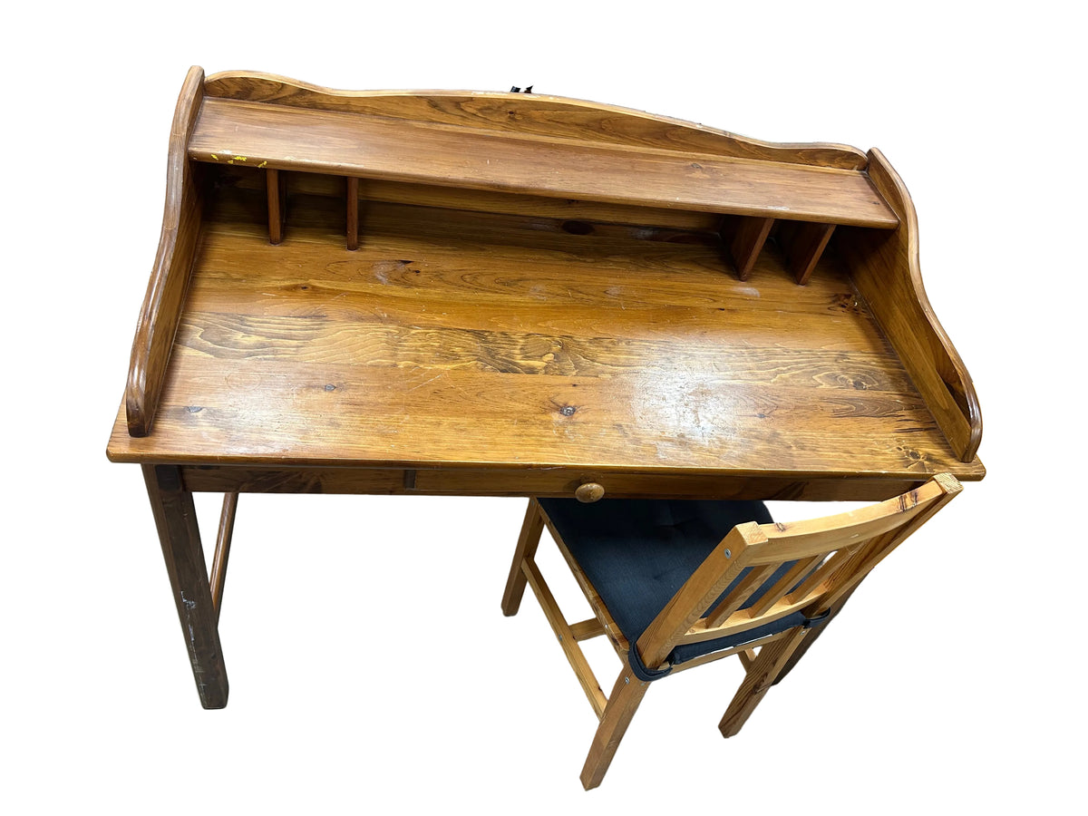 Rustic Pine Writing Desk w Matching Chair