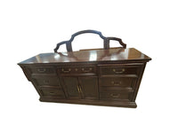 Vintage Dark Wood Dresser w Arched Mirror