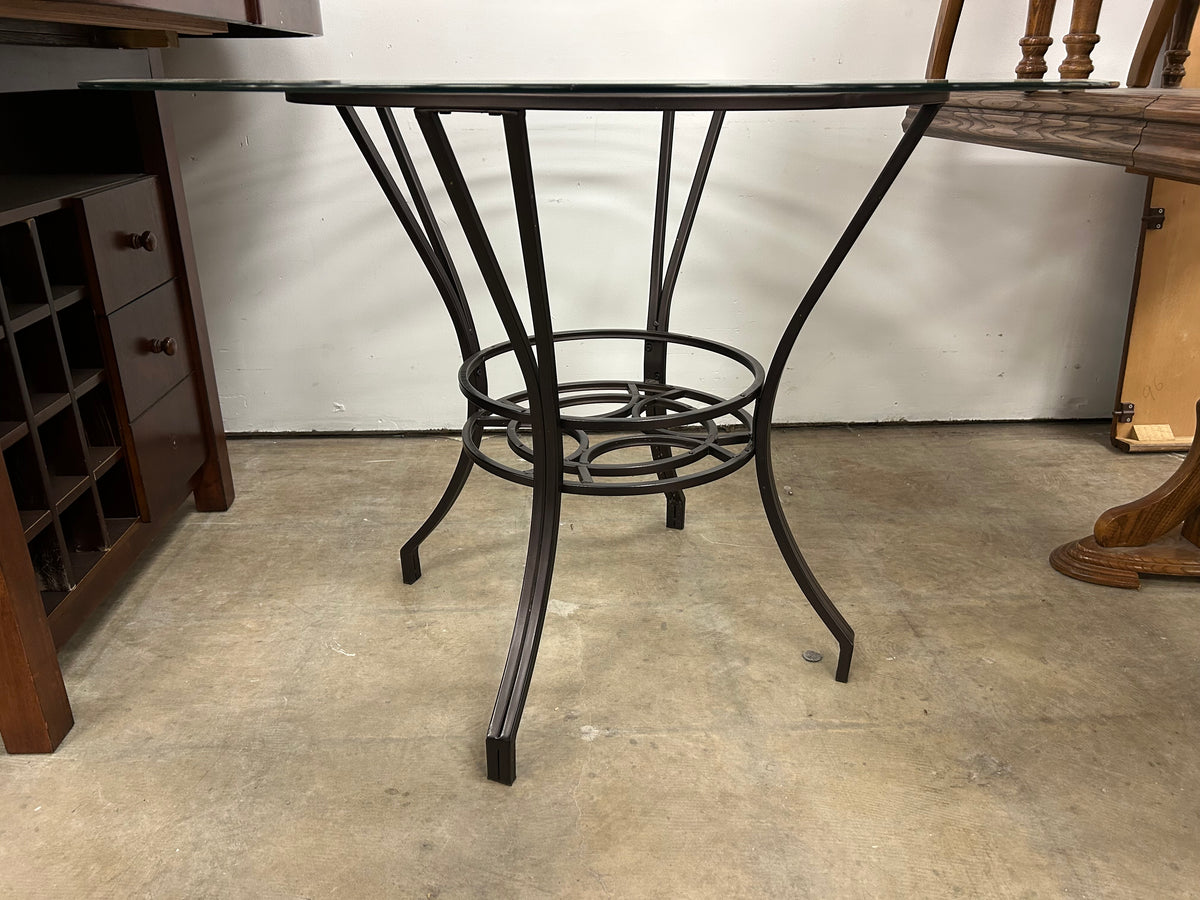 Glass-Topped Dining Table w Metal Base