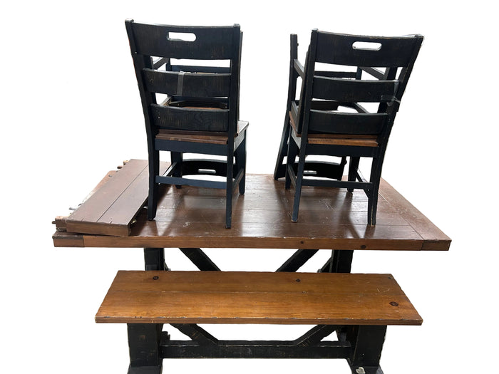 Rustic Two-Tone Dining Table w Bench & 4 Chairs