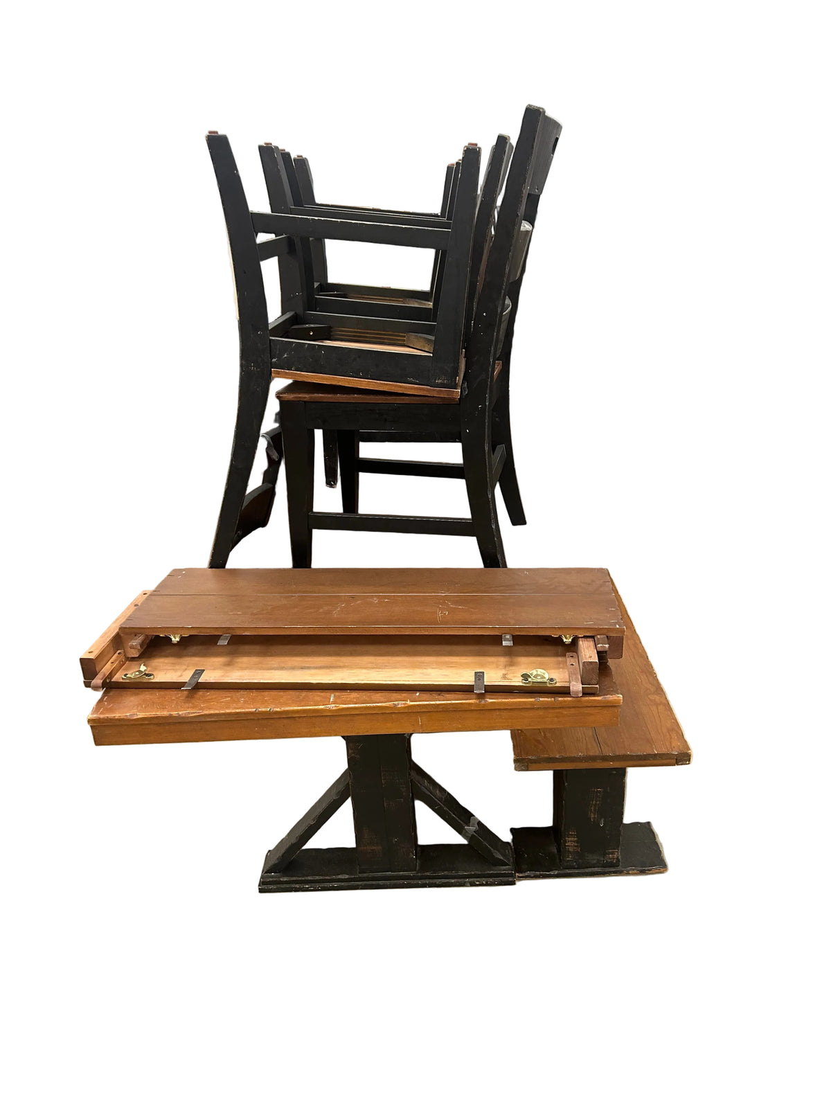 Rustic Two-Tone Dining Table w Bench & 4 Chairs