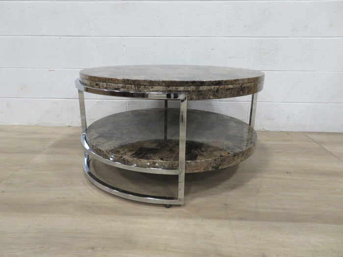 Round Faux Marble Two Tier Coffee Table