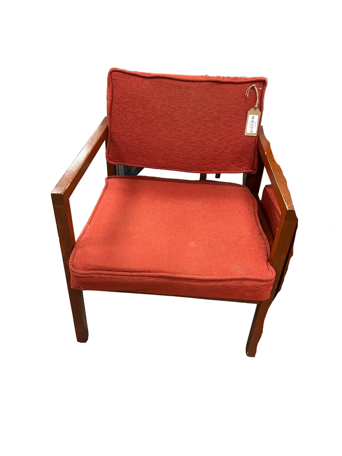 Modern Walnut Armchair w Red Upholstery