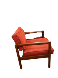 Modern Walnut Armchair w Red Upholstery