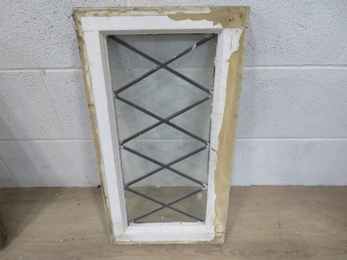 11"W x 20.5"H Vintage Wooden Window with Leaded Glass