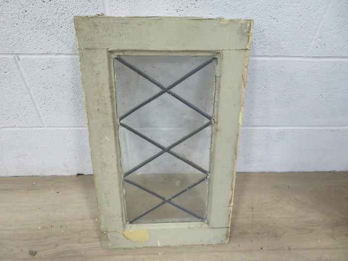 12"W x 20"H Vintage Wooden Window with Leaded Glass