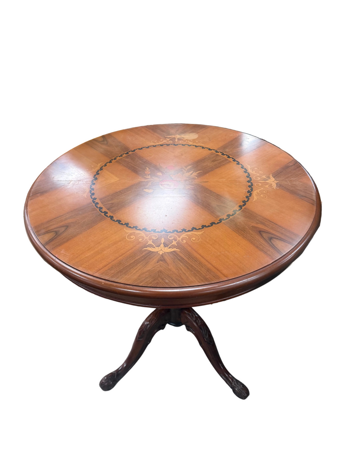 Vintage Round Wooden Pedestal Table