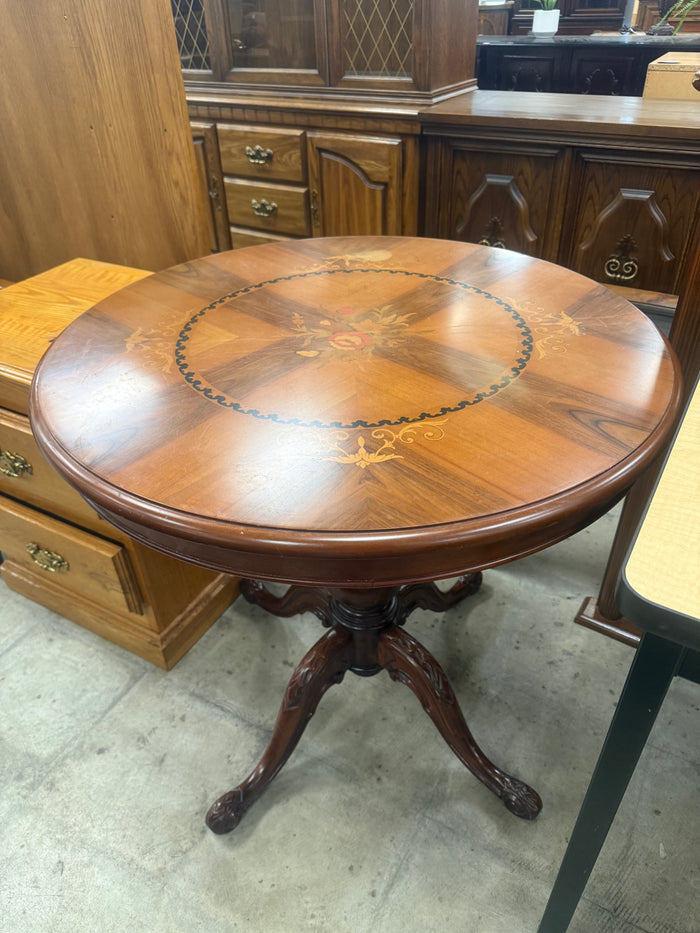 Vintage Round Wooden Pedestal Table