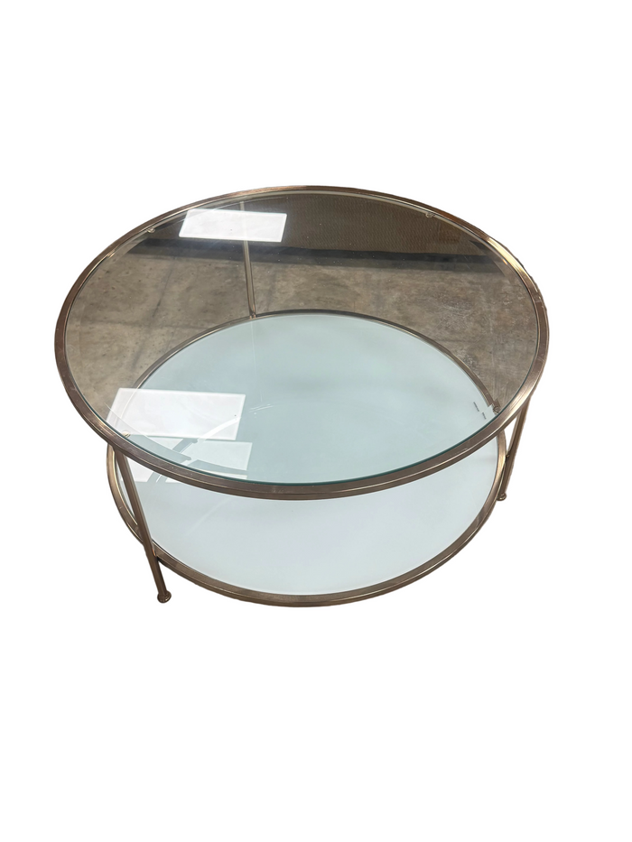 Modern-Styled Round Glass and Metal Coffee Table