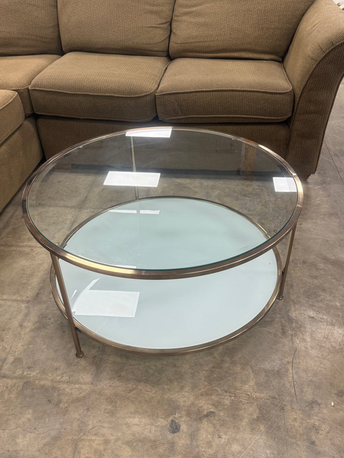 Modern-Styled Round Glass and Metal Coffee Table