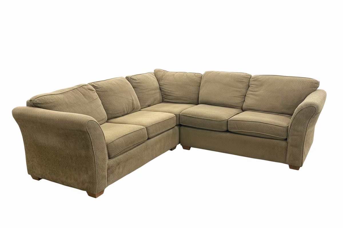 Large Neutral Olive L-Shaped Fabric Sectional Sofa