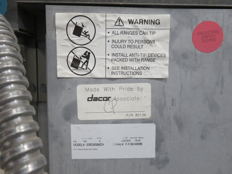 30"W Dacor 4 Burner Gas Stove