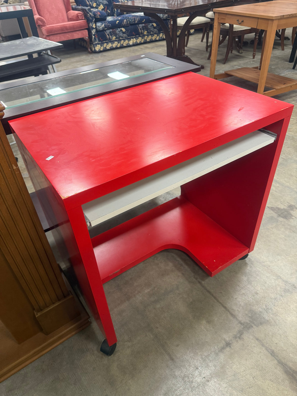 Compact Bright Red Rolling Computer Desk