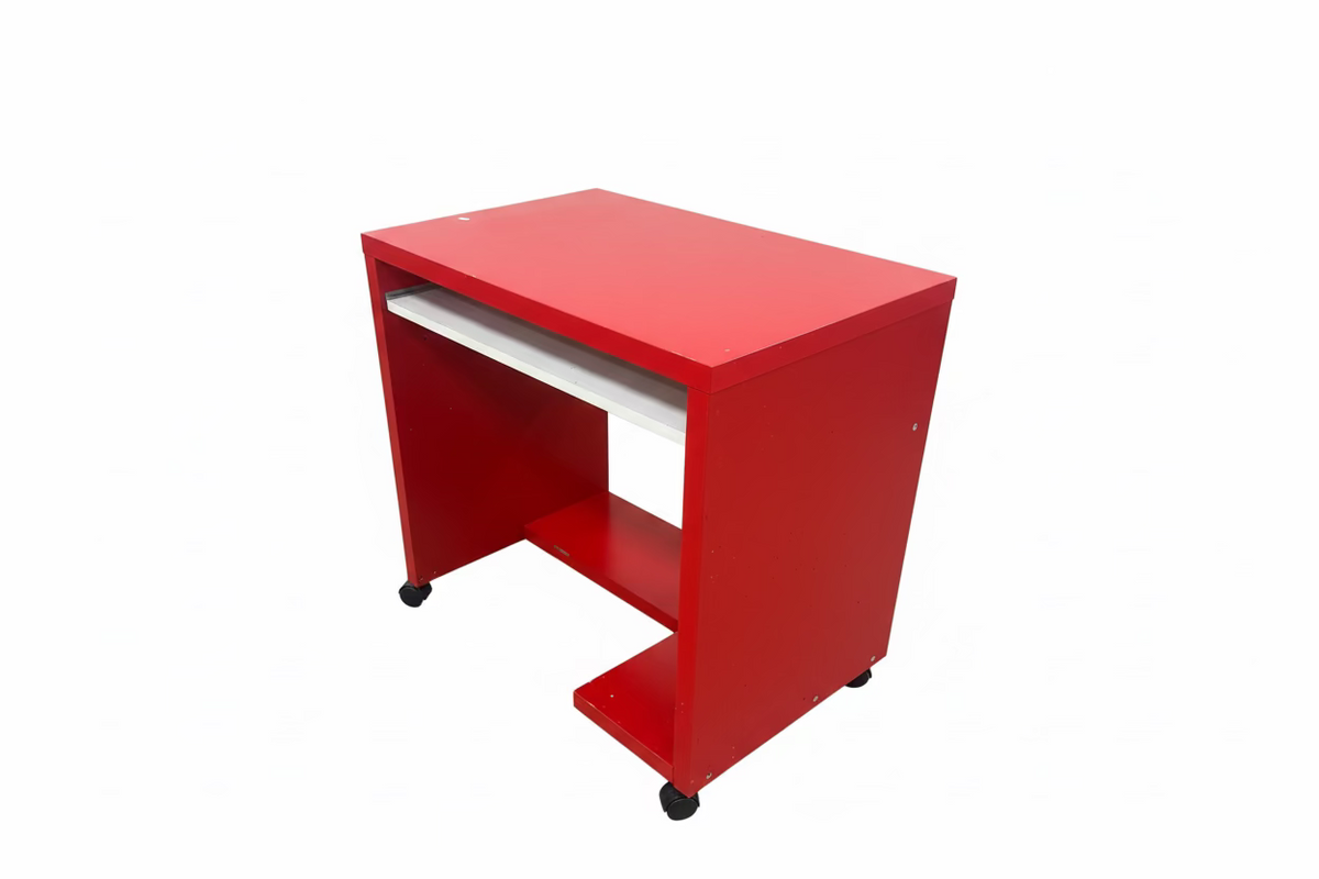 Compact Bright Red Rolling Computer Desk