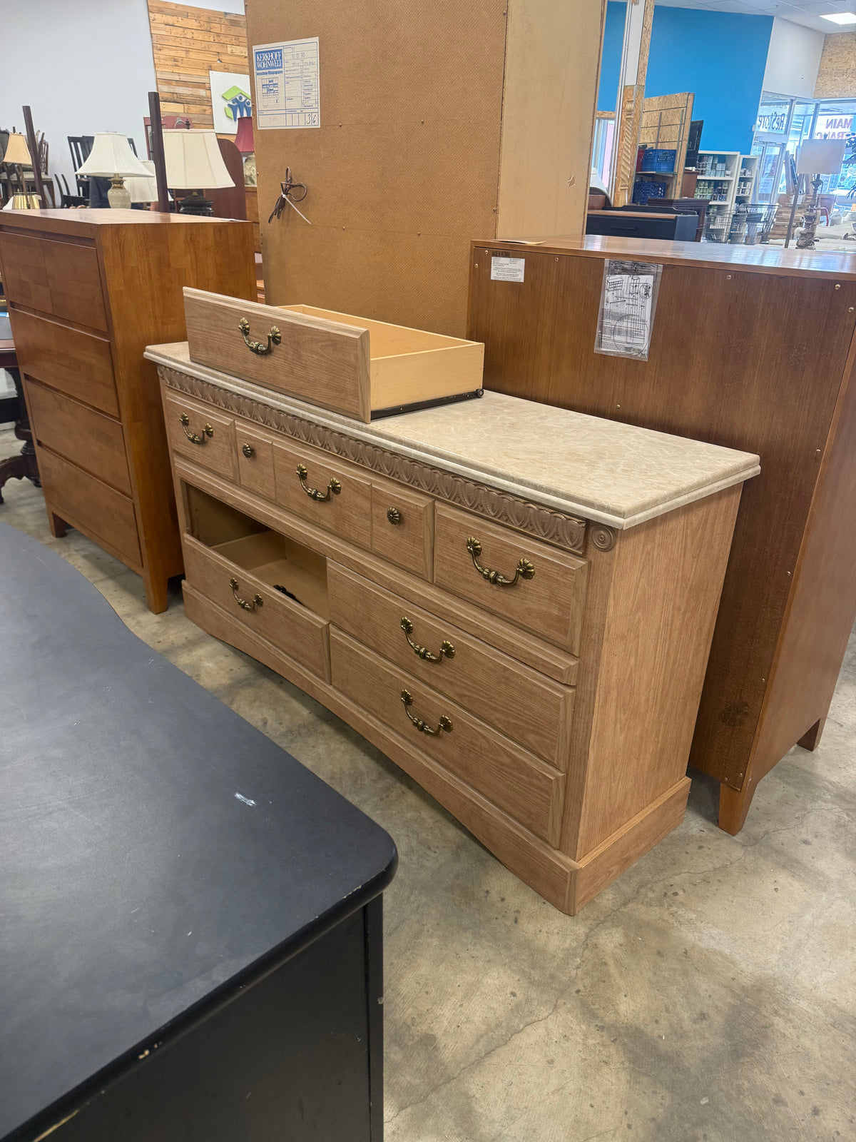 Light Ash and Faux Marble Top Dresser