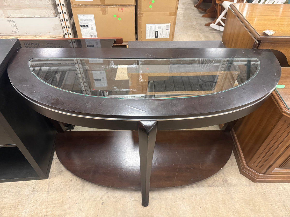 Dark Wood Half-Moon Console Table