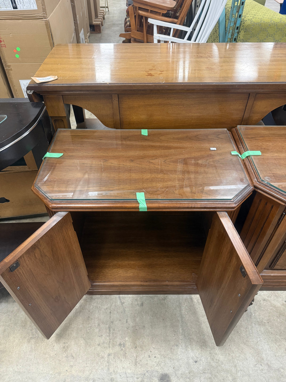 Old Fashioned Wooden Storage Cabinet with Glass-top