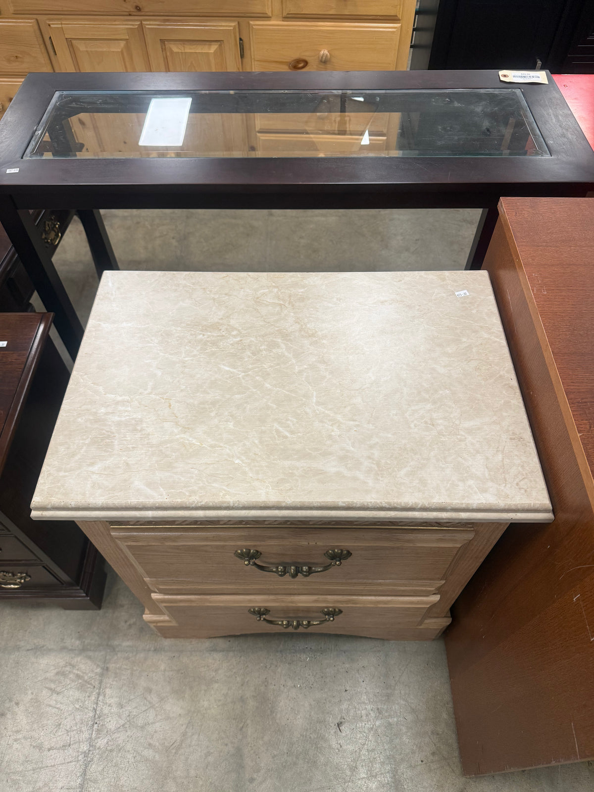 Light Ash and Faux Marble Top Nightstand