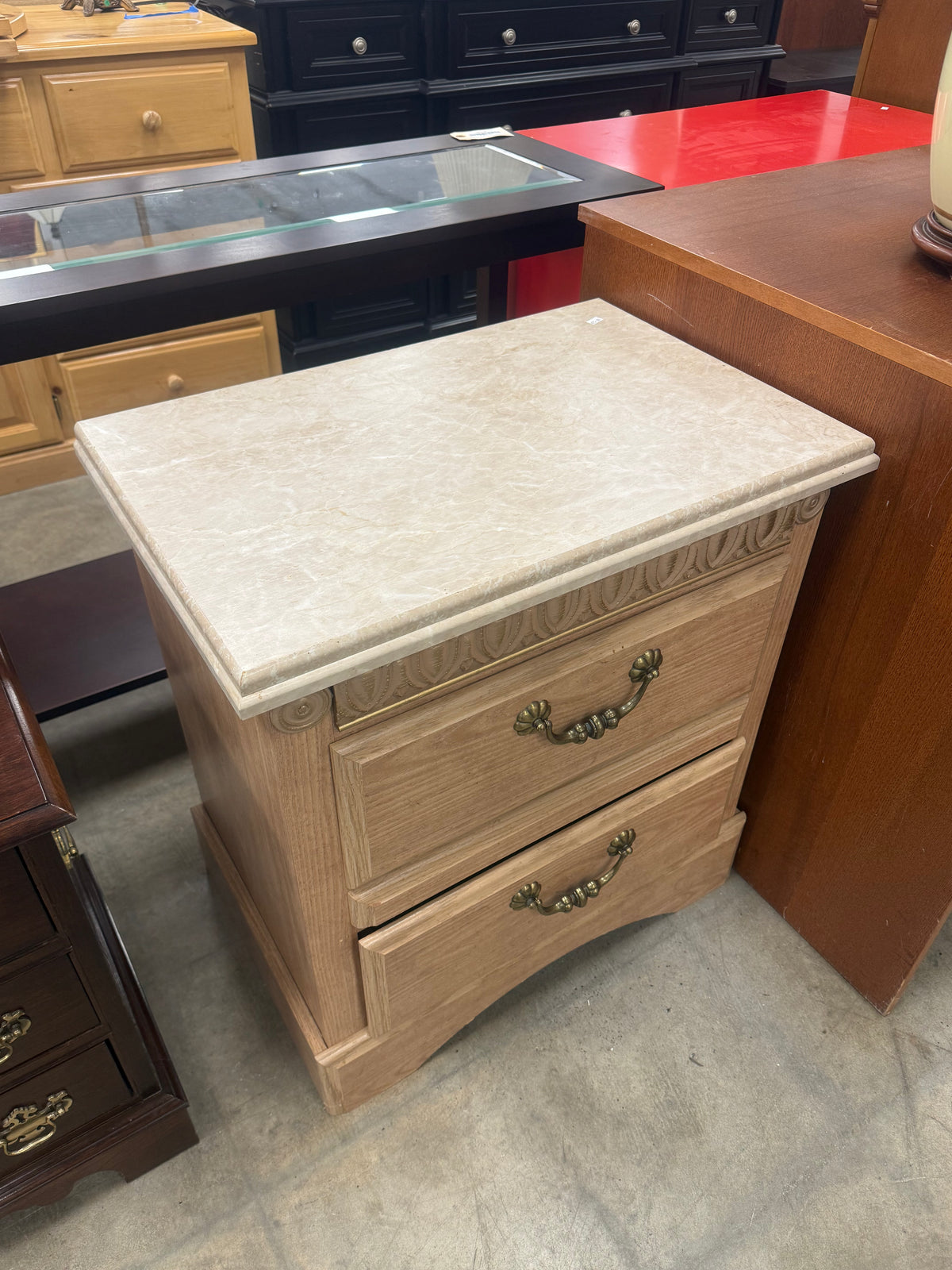 Light Ash and Faux Marble Top Nightstand