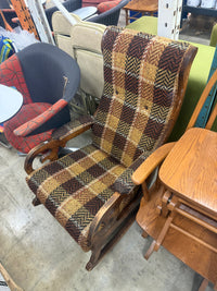 Vintage Tan Plaid Fabric Patterned Rocking Chair
