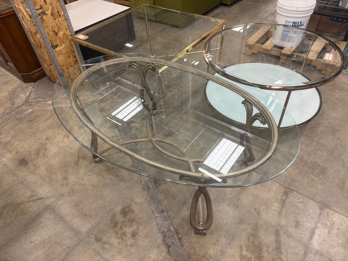 Hollywood Regency-Styled Oval Glass-Top Coffee Table
