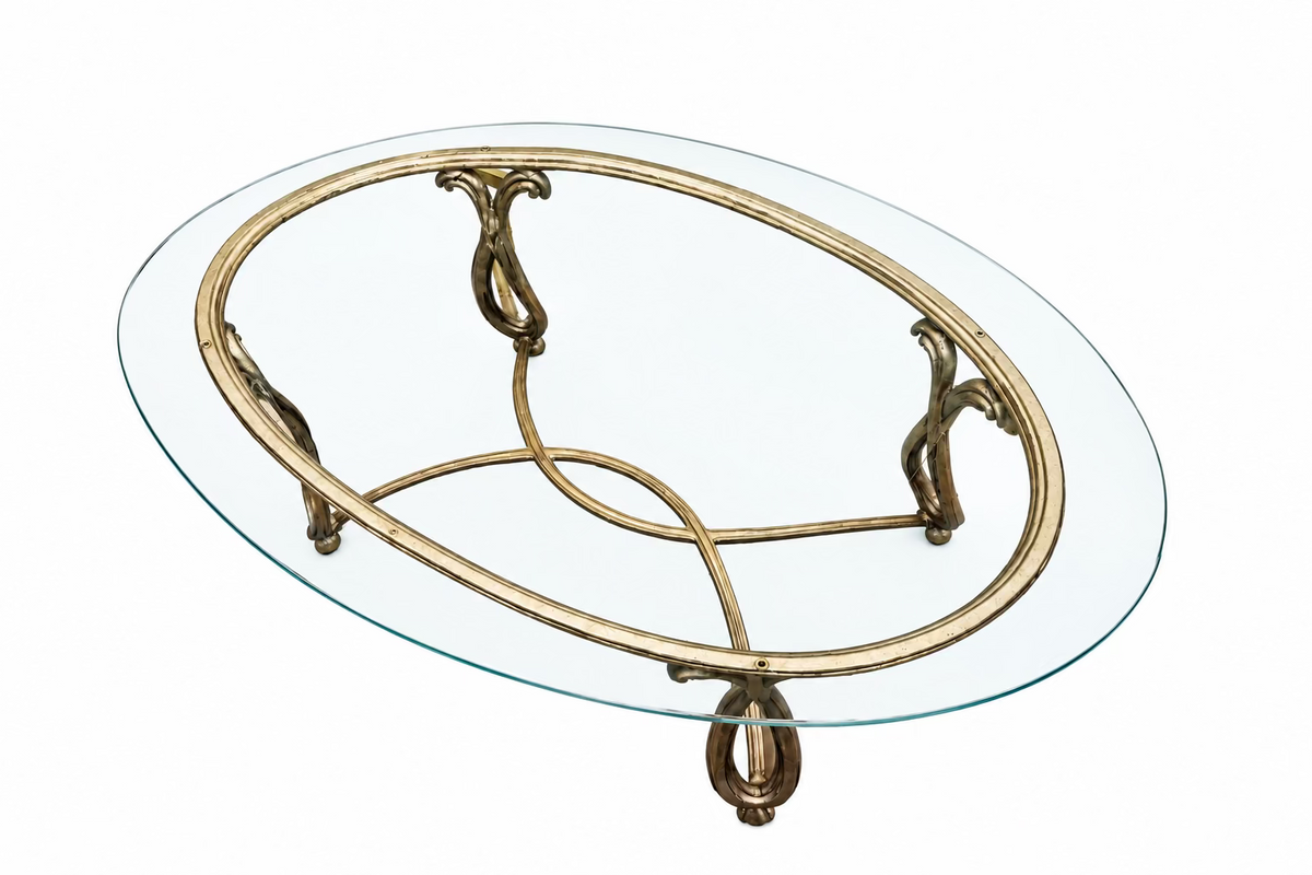 Hollywood Regency-Styled Oval Glass-Top Coffee Table