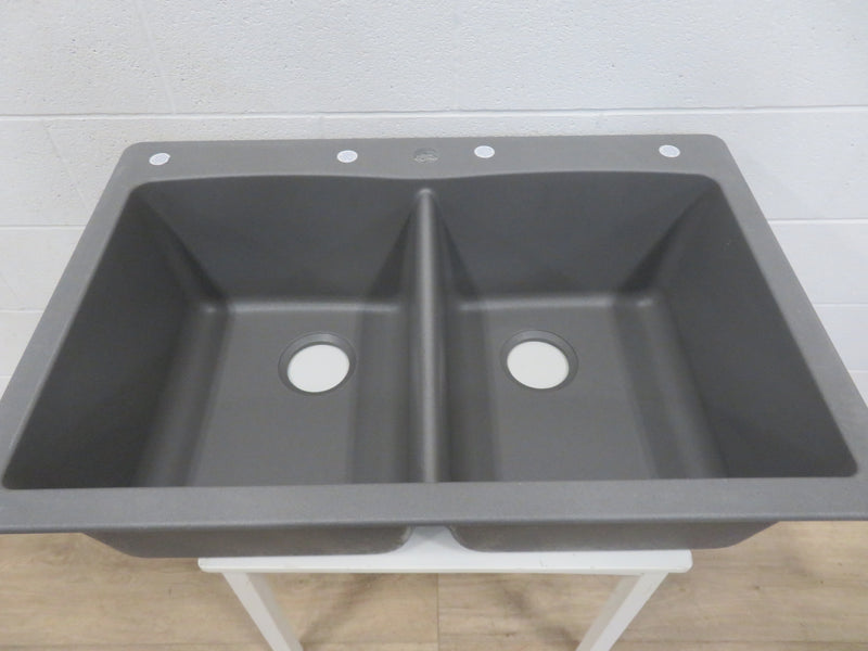 33" Drop-in Double Kitchen Sink in Gray