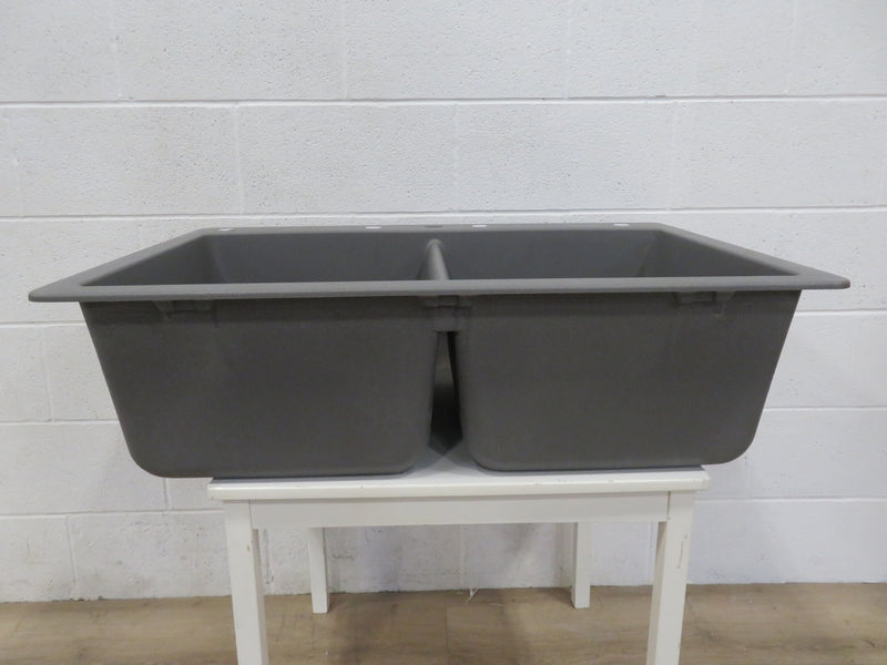 33" Drop-in Double Kitchen Sink in Gray