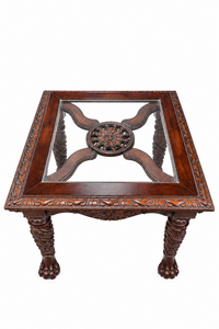 Square Dark Wood Ornate Side Table