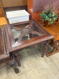 Square Dark Wood Ornate Side Table