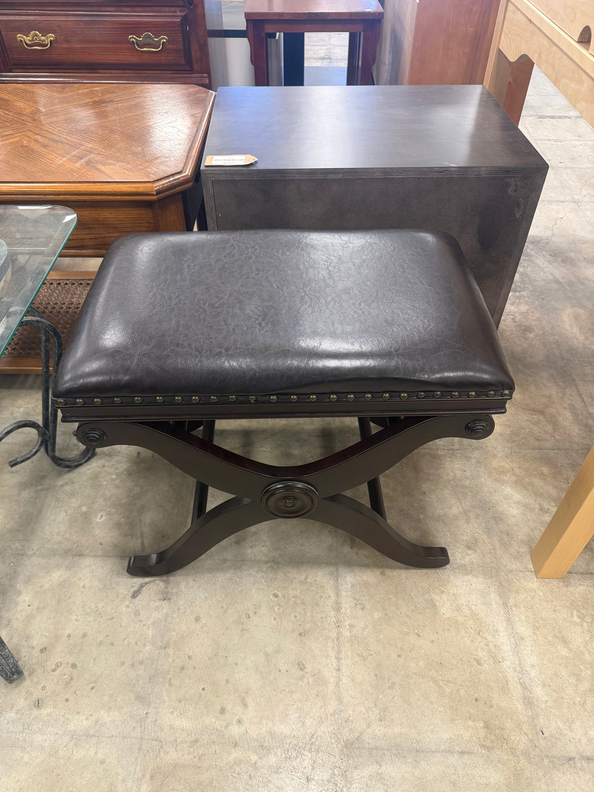 Black Faux Leather X Frame Stool
