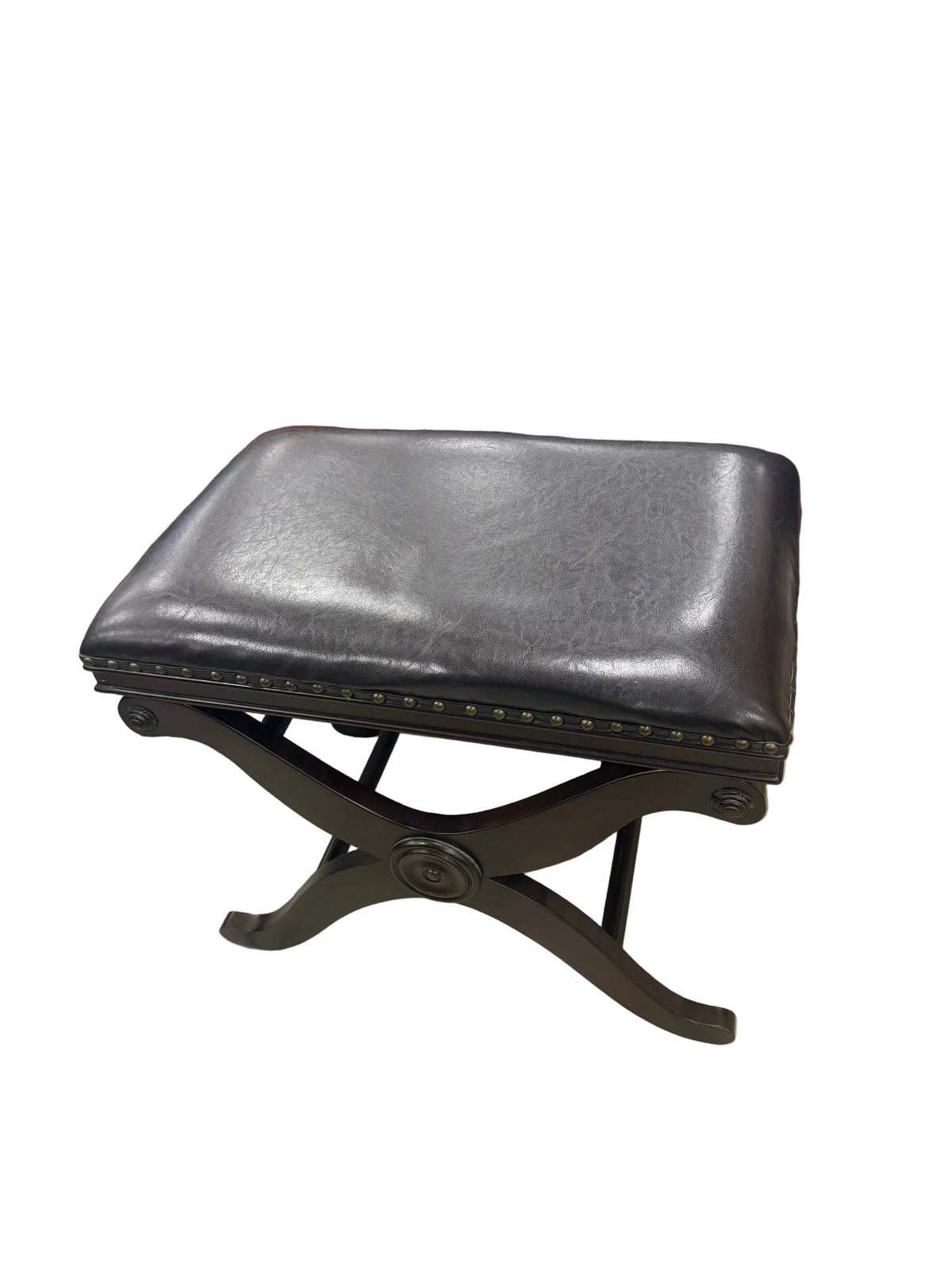 Black Faux Leather X Frame Stool
