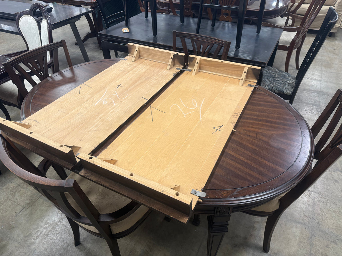 Dark Brown Finish Oval Dining Table Set