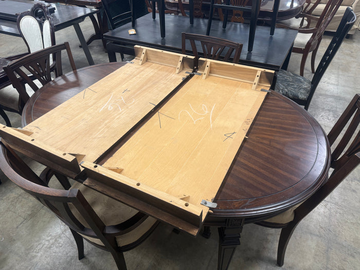 Dark Brown Finish Oval Dining Table Set