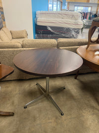Mid-Century Modern Style Round Wooden Table with Chrome 4-Star Pedestal Base