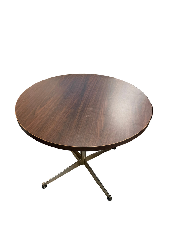 Mid-Century Modern Style Round Wooden Table with Chrome 4-Star Pedestal Base