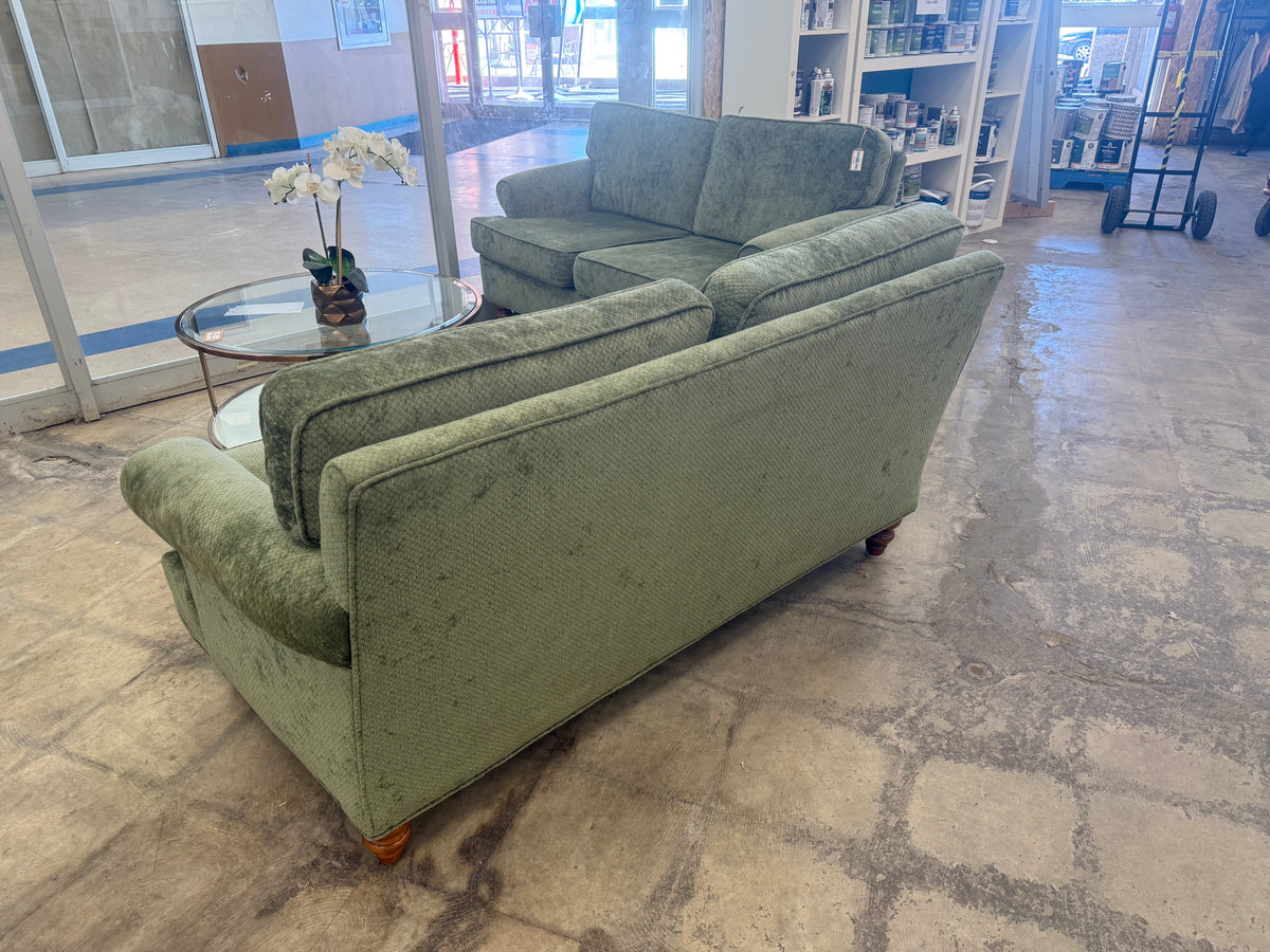 Cozy Olive-Green Velvet Two-Seater Sofa