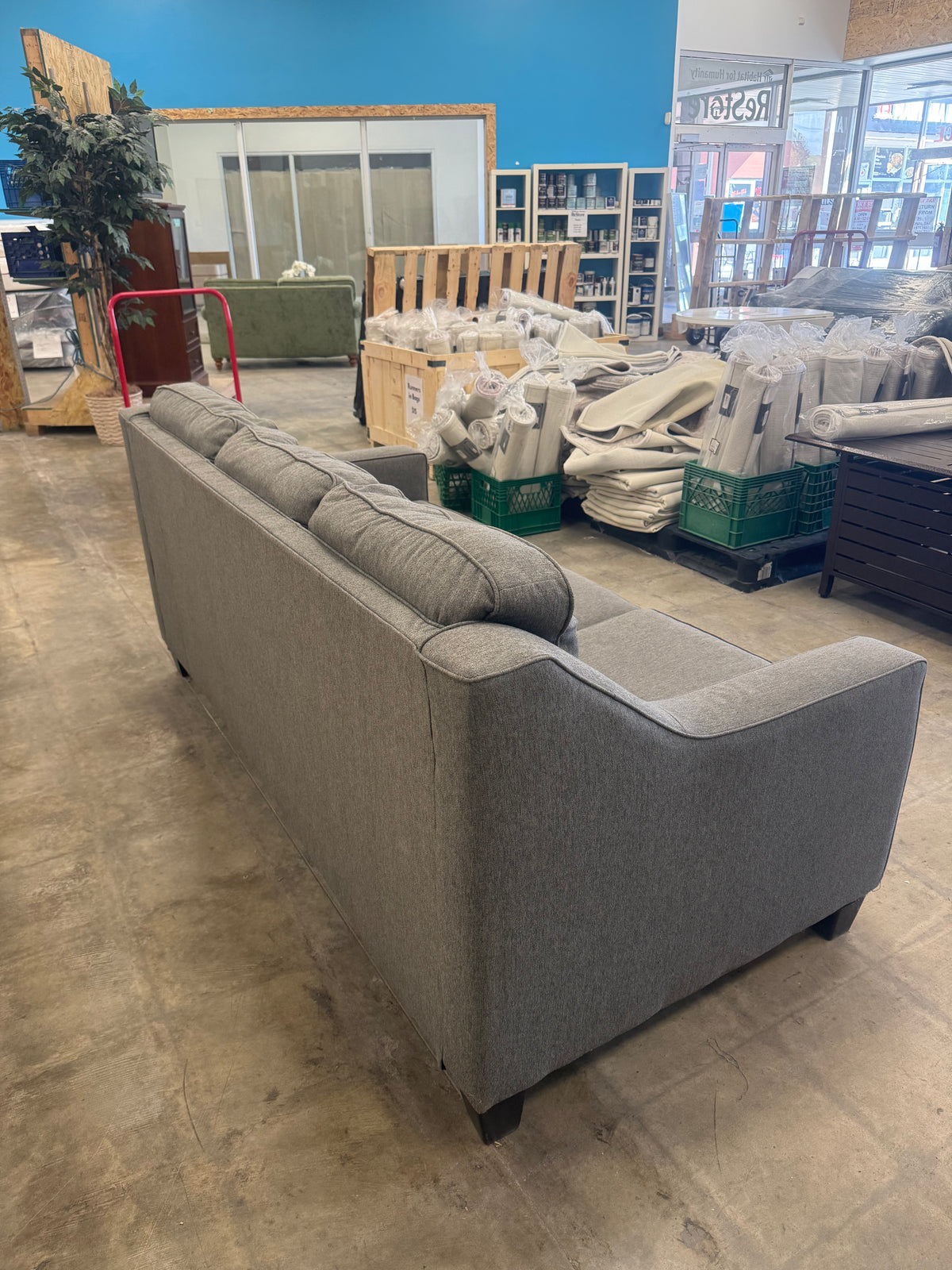 Grey Tufted Three-Seater Sofa