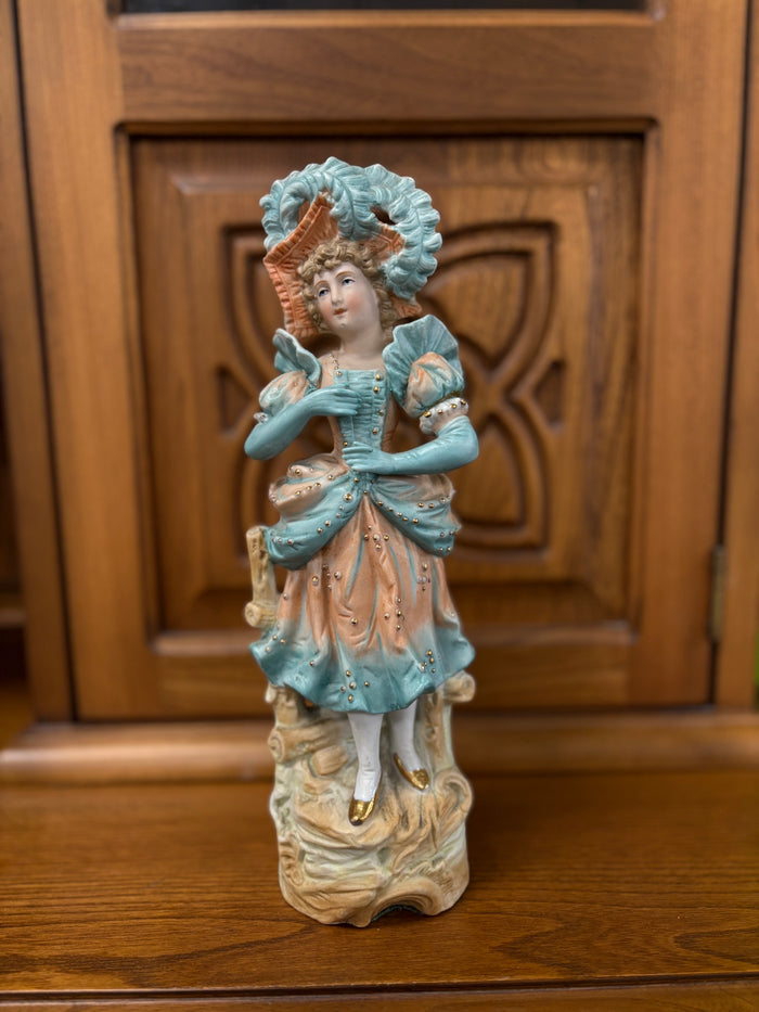 Antique German Bisque Peach/Teal Figurine