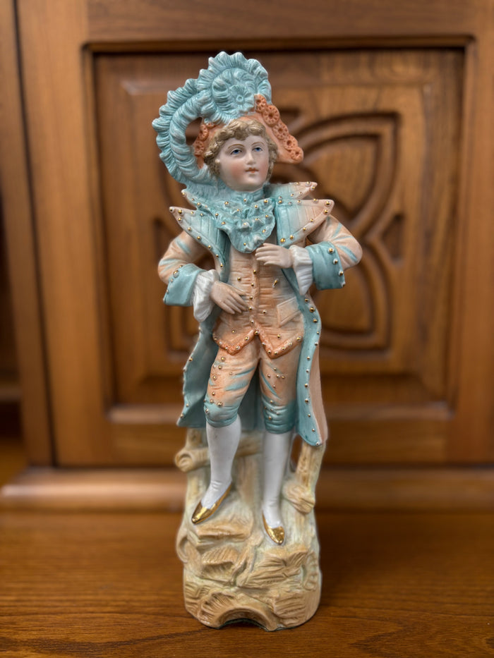 Antique German Bisque Peach/Teal Figurine