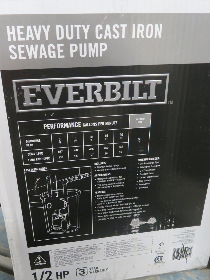 Everbilt 1/2 HP Heavy-Duty Sewage Pump