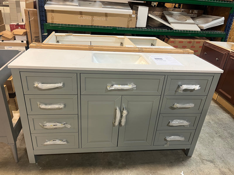 Bath Vanity in Gray ENGRD Stone Vanity Top in White