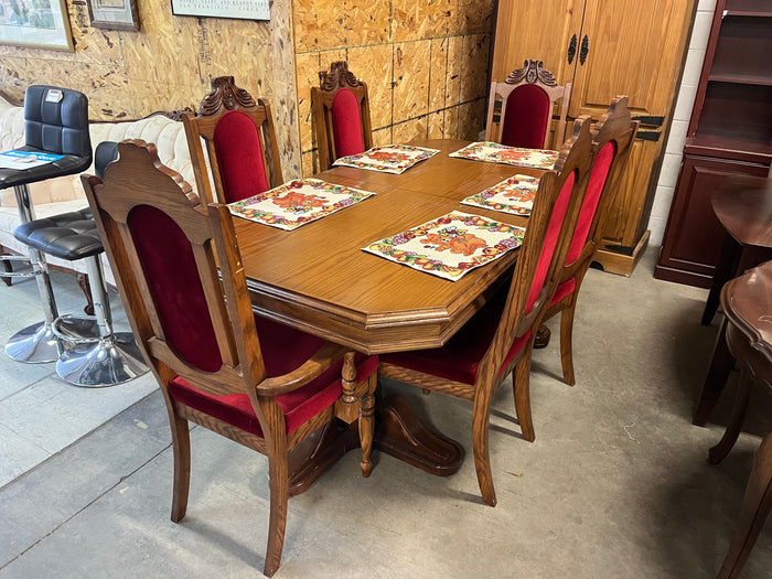 6-Chair Red Velvet Dining Set