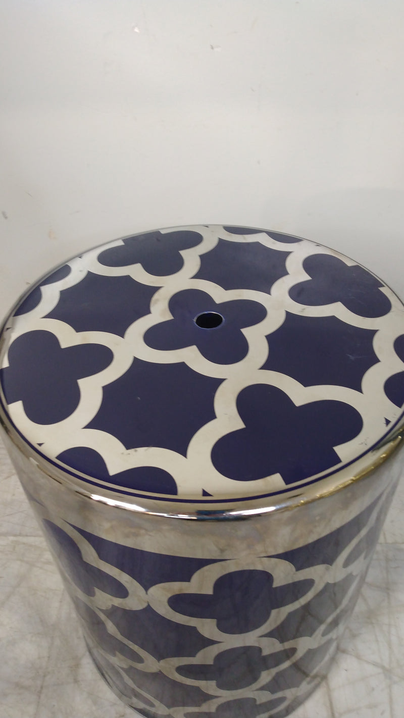 Blue and Silver Ceramic Garden Stool