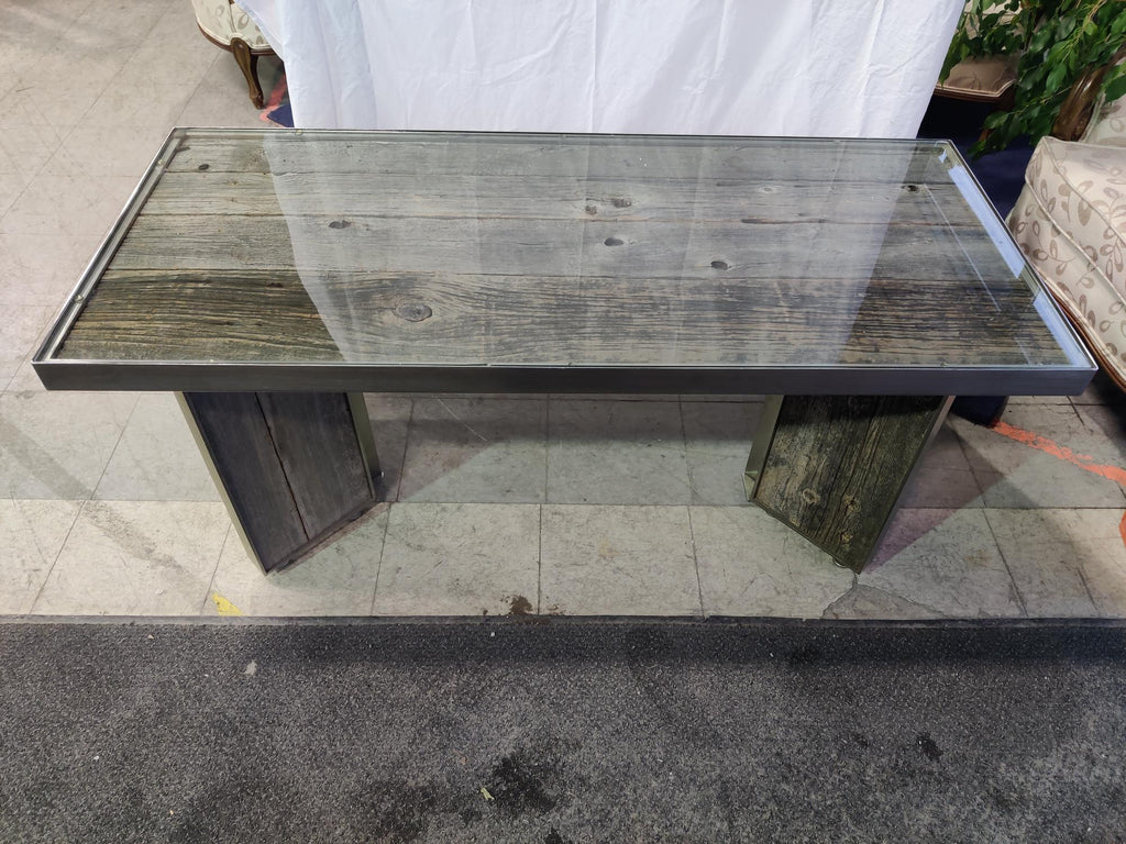 Wood Panel Coffee Table with Glass Top