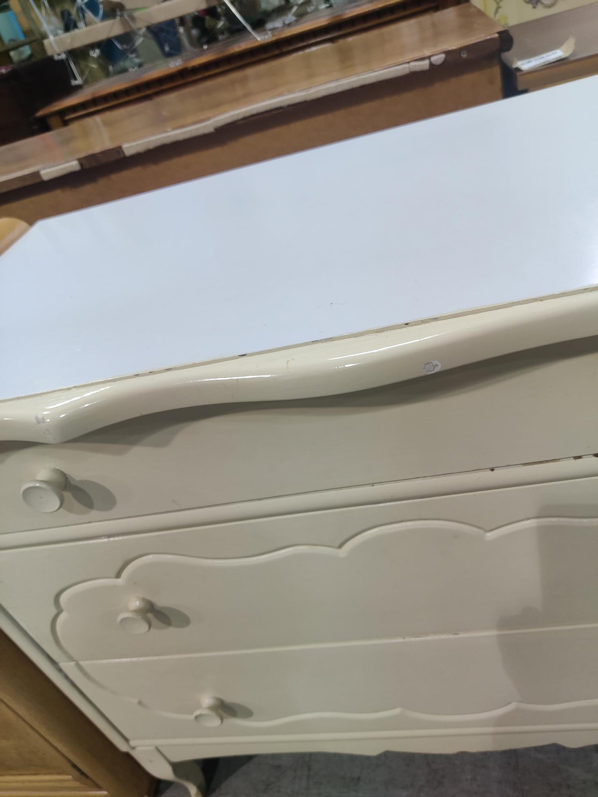 Beige Three Drawer Dresser