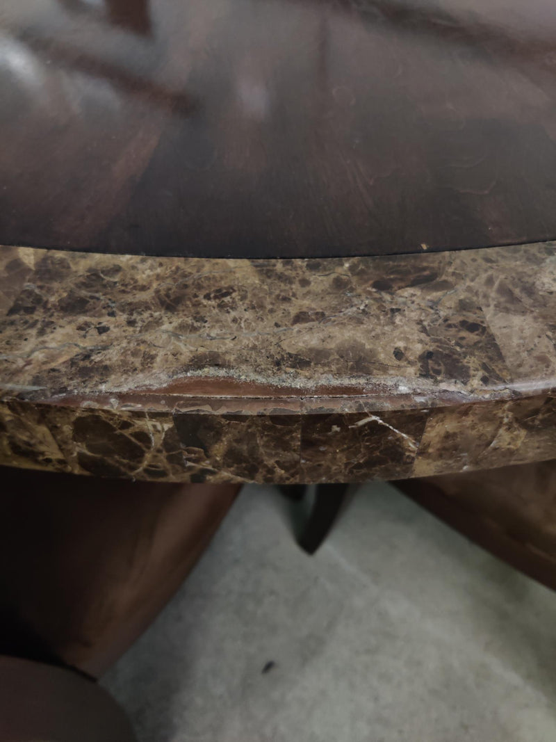 Round Stone Edge Dining Set with 6 Chairs